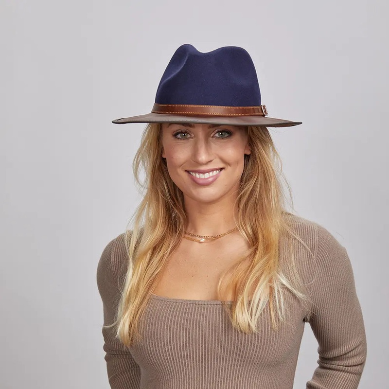 Summit | Womens Felt Leather Fedora Hat Navy LG