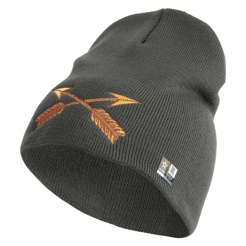U.S. Army Special Forces Symbol Embroidered 8 Inch Solid Knit Short Beanie Made in USA Charcoal One Size