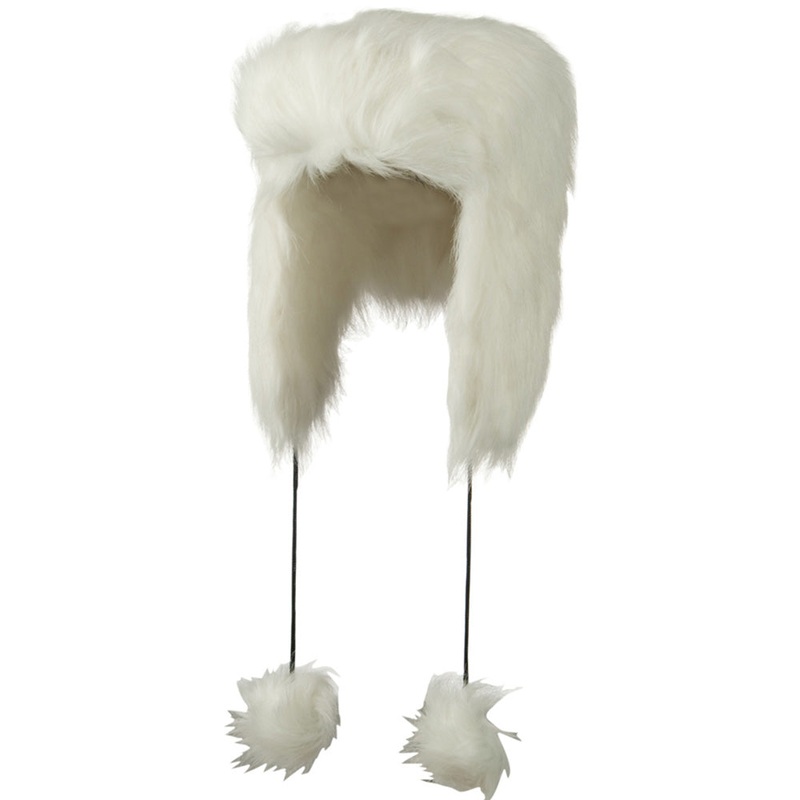 Woman’s Faux Fur Pom Pom Trooper Hat White One Size