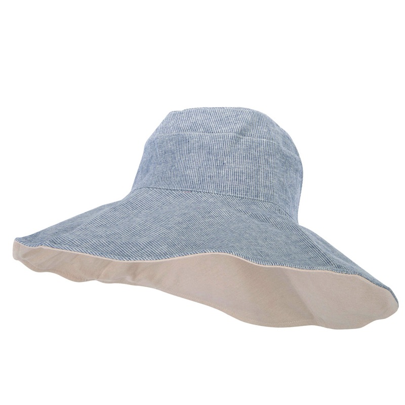 Women’s Pinstripe 5 Inch Reversible Brim Cotton Dressy Hat Blue One Size