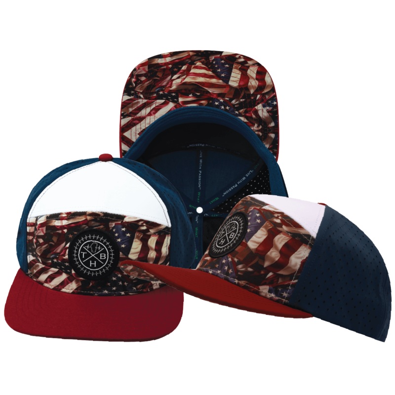 **YOUTH** Color Vibes Hat – Flat Bill – Silk Flag – Dark Red / White / Navy – Laser Mesh