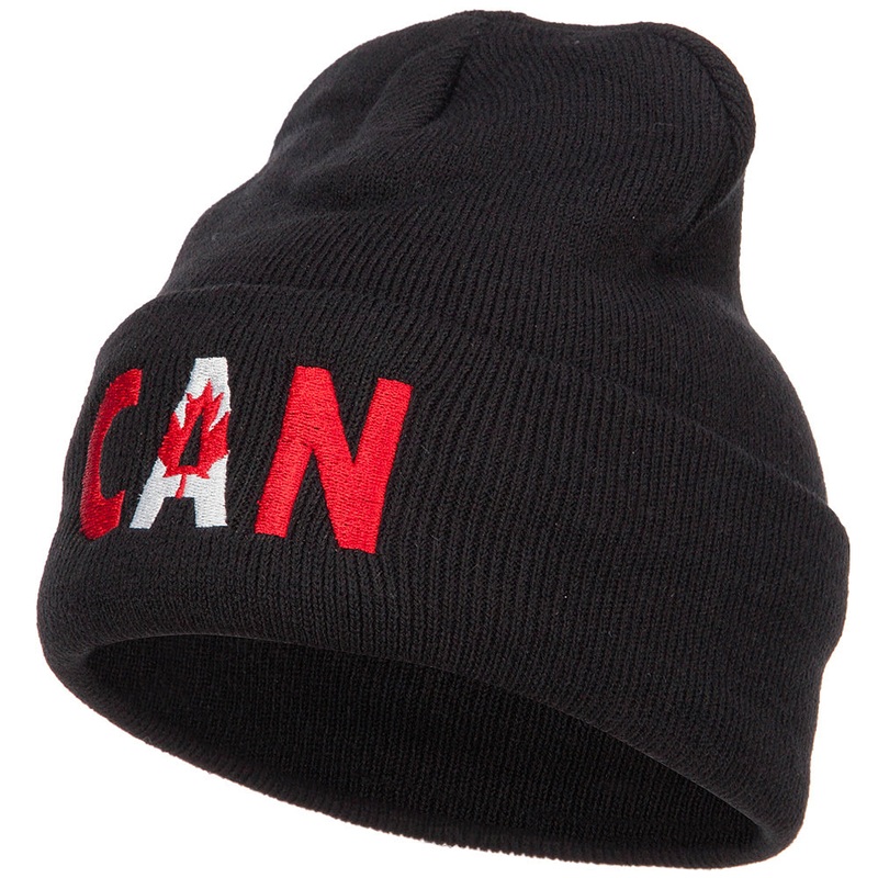 Canada CAN Flag Embroidered Long Beanie Black One Size