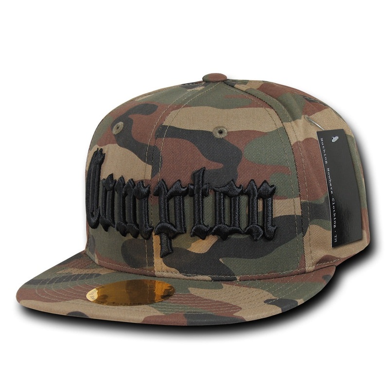 Compton City Camo Snapback Flat Bill Hat, Camo/Black Camo/Black