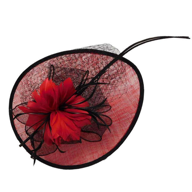 Feather Flower Sinamay Fascinator Red
