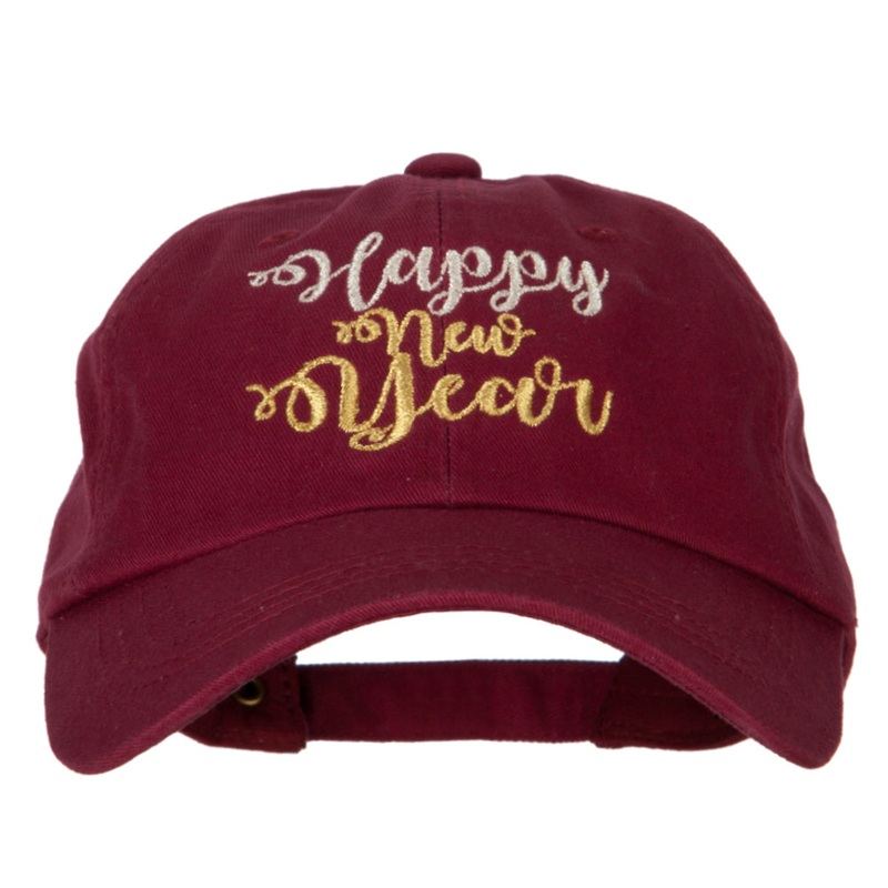 Glitter Happy New Year Embroidered Unstructured Washed Cap Wine One Size