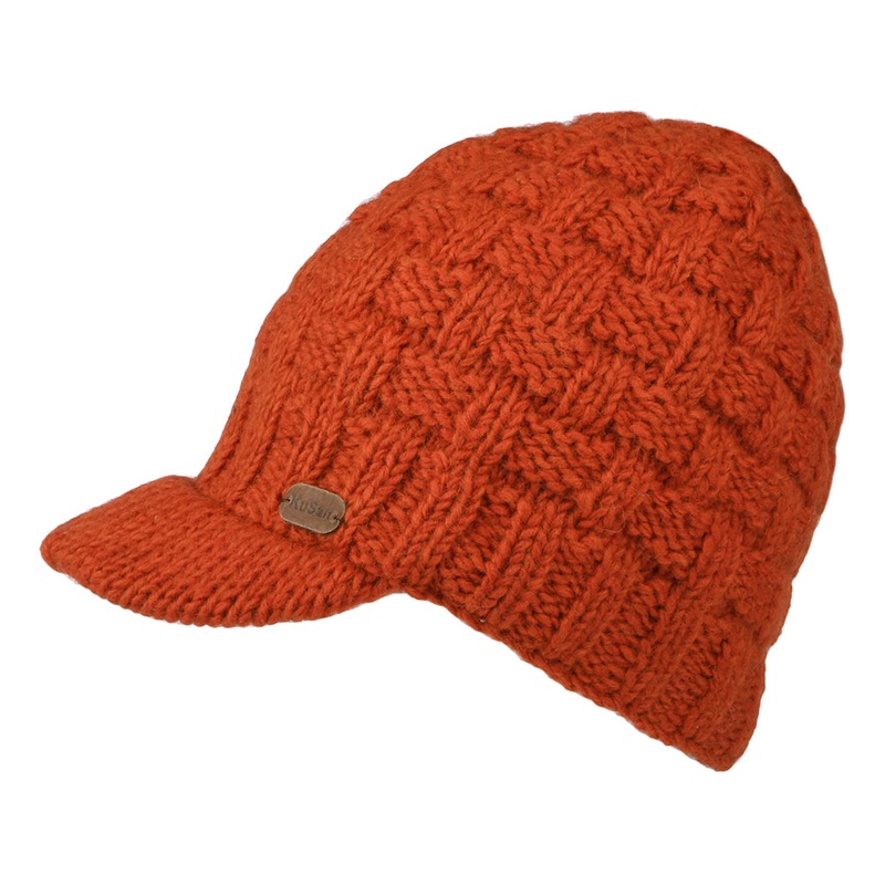 Kusan Basket Weave Peaked Beanie Hat – Burnt Orange 1-Size