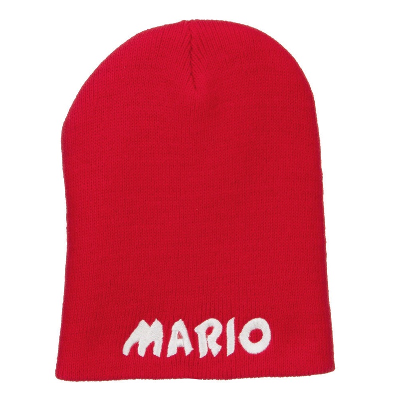 Mario Letter Embroidered Short Beanie Red One Size