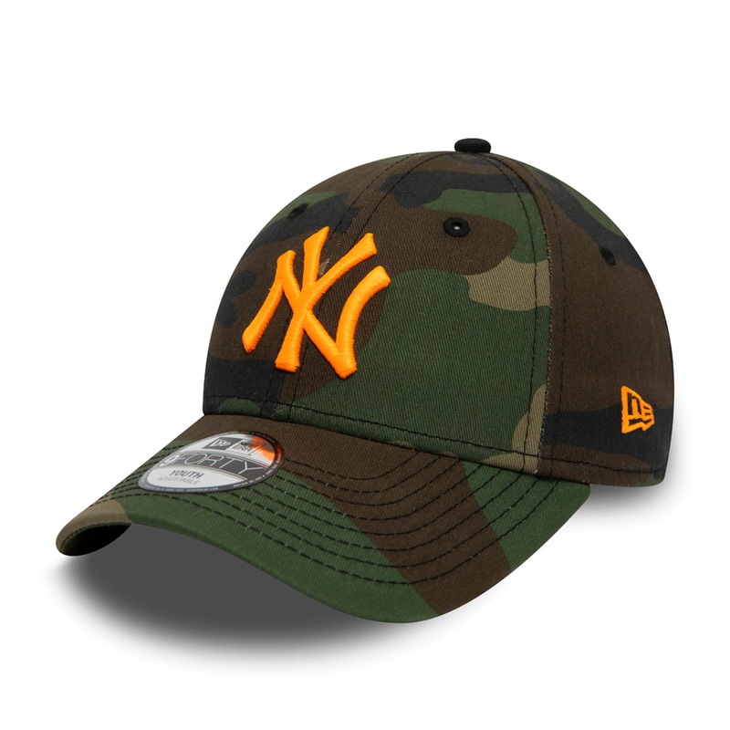 New Era Kids 9FORTY New York Yankees Baseball Cap – MLB Camo Essential – Camo-Orange CHILD ADJ.