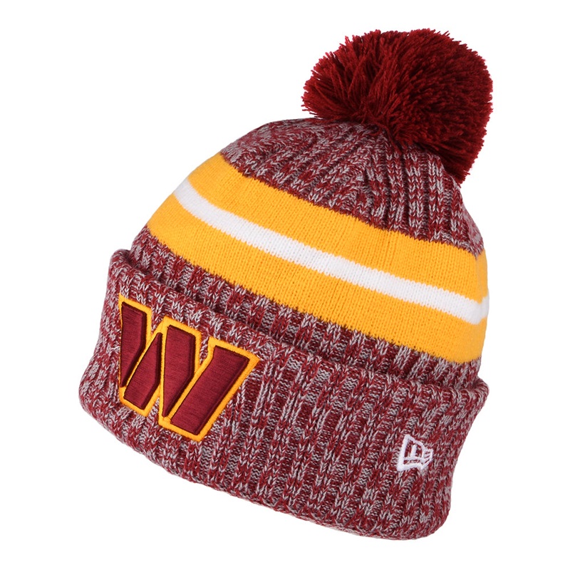 New Era Washington Commanders Bobble Hat – NFL Sideline Sport Knit – Burgundy-Yellow 1-Size