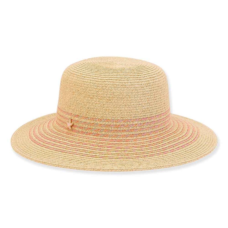Petite Hats for Small Heads – Pink Stripe Straw Wide Brim Sun Hat Natural Small (54 cm)