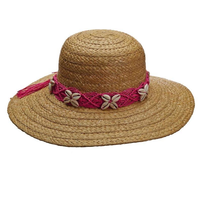 Shell Trim Raffia Capeline Summer Hat for Women – Callanan Hats Fuchsia Medium (57 cm)