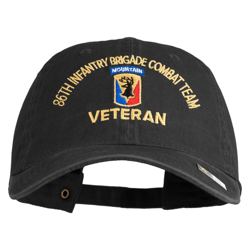 U.S. Army 86th Infantry Brigade Combat Team Embroidered Washed Solid Pigment Dyed Cotton Twill Brass Buckle Cap Black One Size
