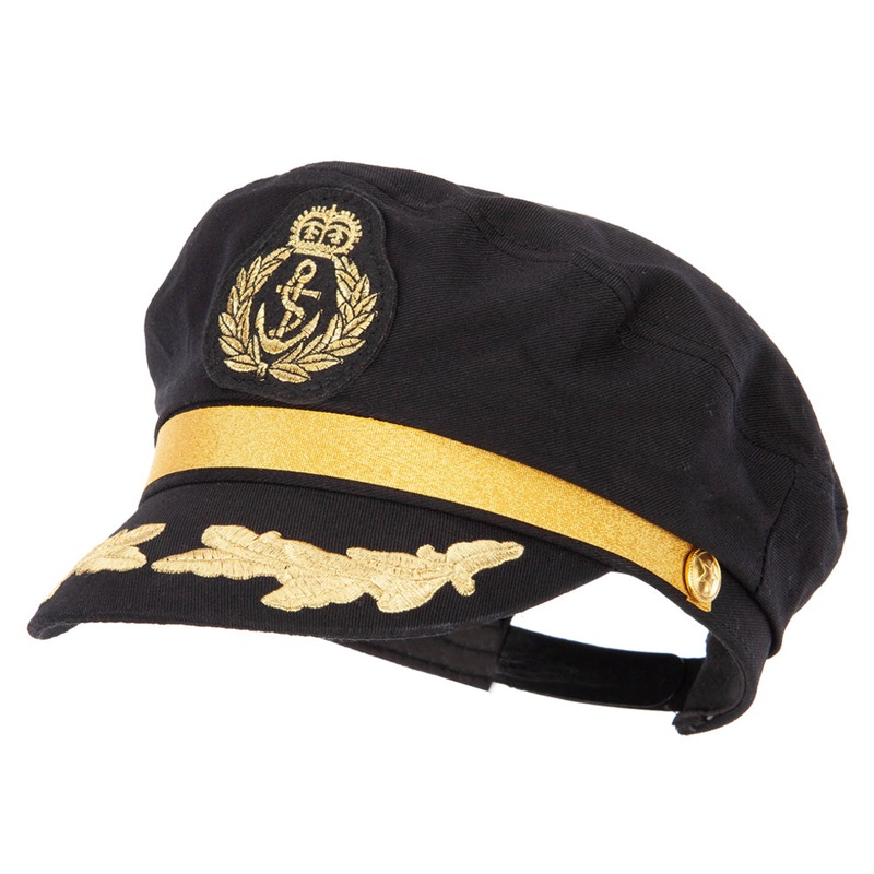 Adjustable Sailor Captain Hat with Side Gold Buttons Blue One Size