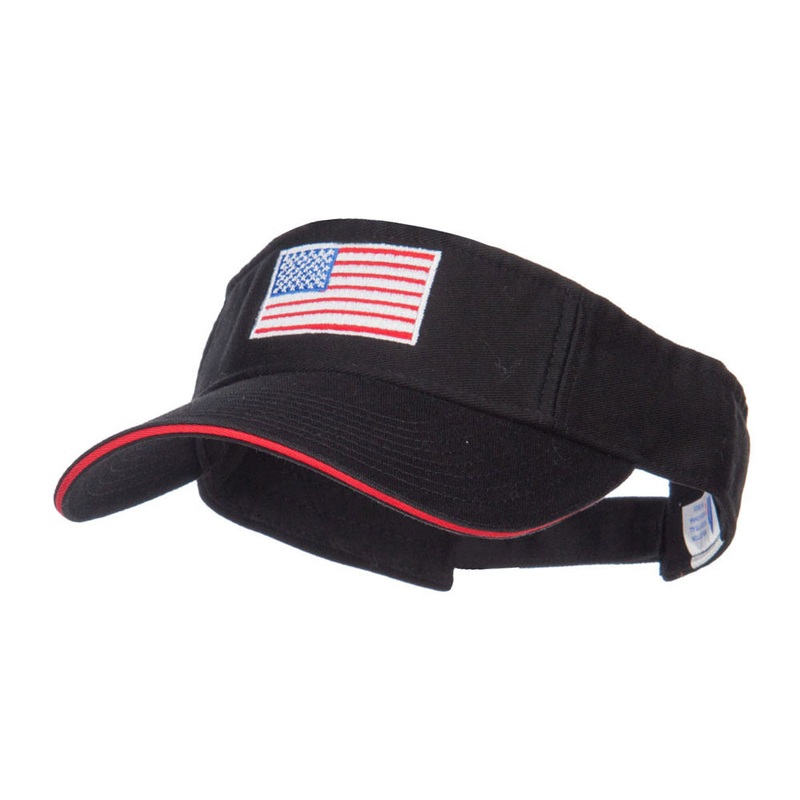 American Flag Embroidered Cotton Sandwich Visor Black Red One Size