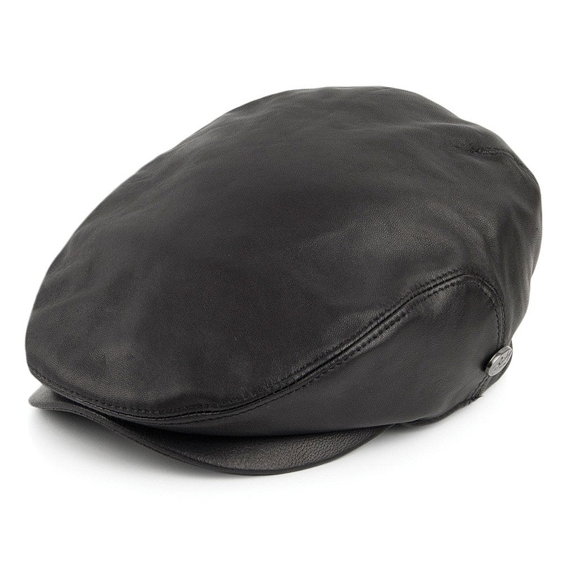 Bailey Hats Stockton Leather Flat Cap – Black S