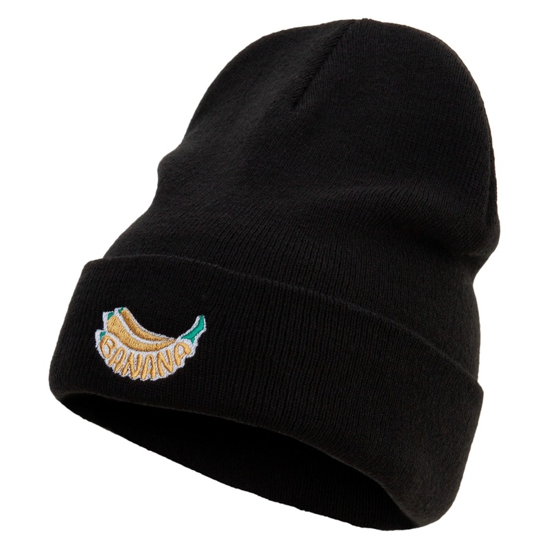 Banana Embroidered 12 Inch Long Knitted Beanie Black One Size