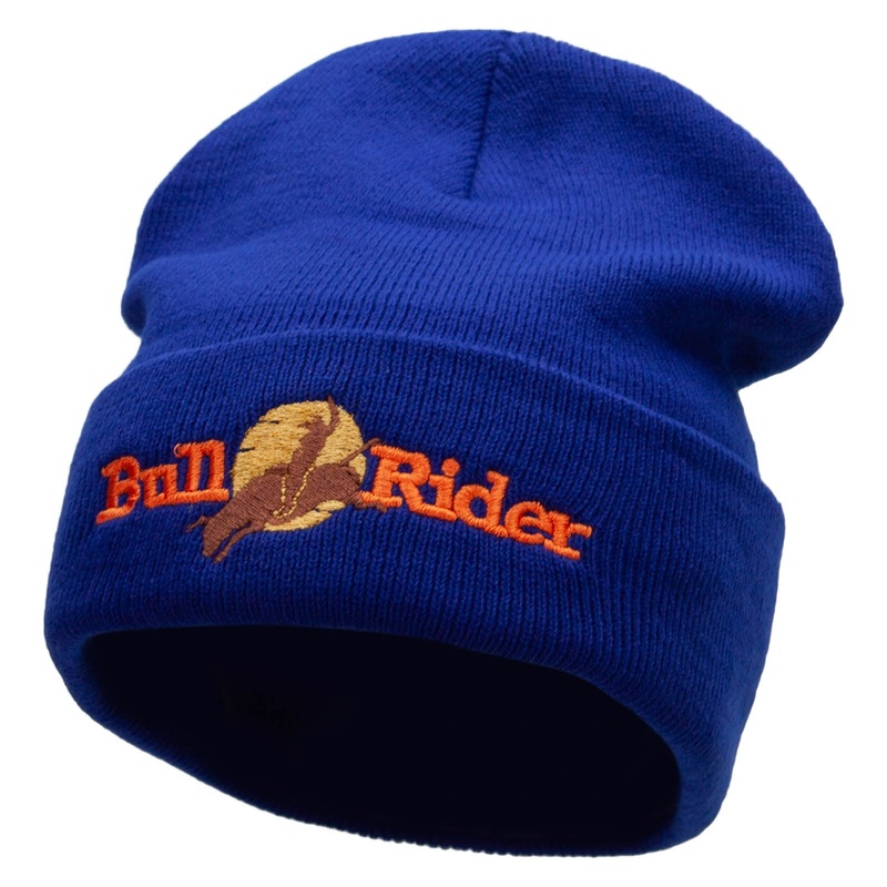 Bull Rider Embroidered 12 Inch Long Knitted Beanie Royal One Size