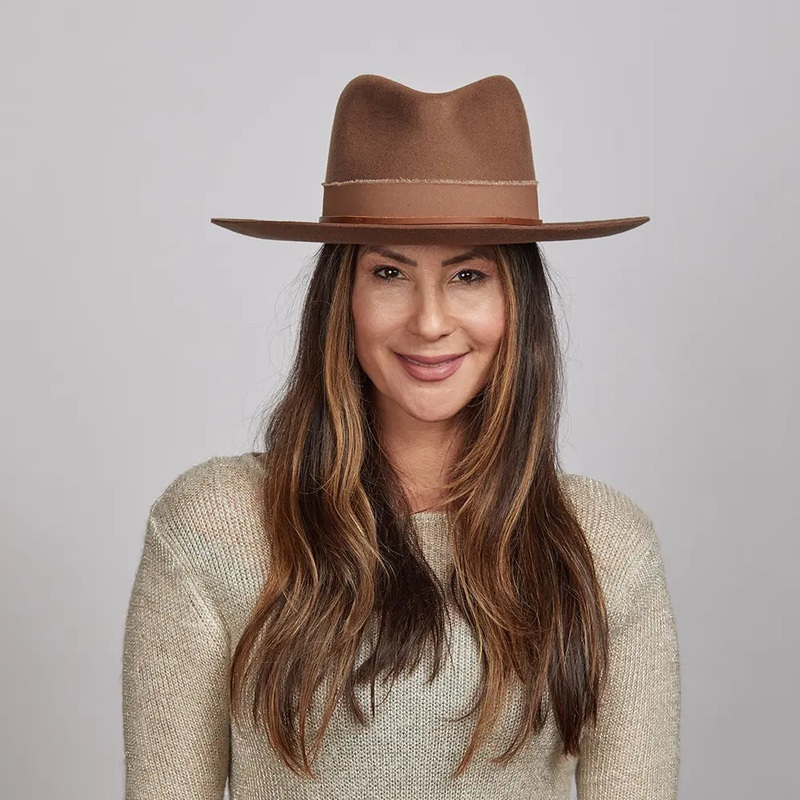 Jawa | Womens Wide Brim Felt Fedora Hat Brown SM