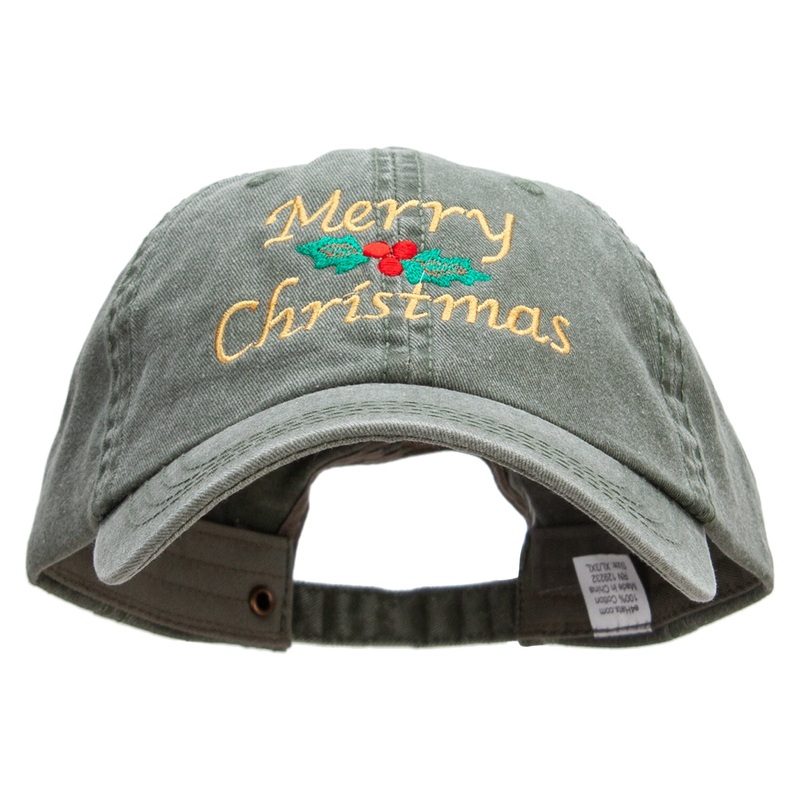 Merry Christmas Embroidered Big Size Washed Pigment Dyed Cap Olive XL-3XL
