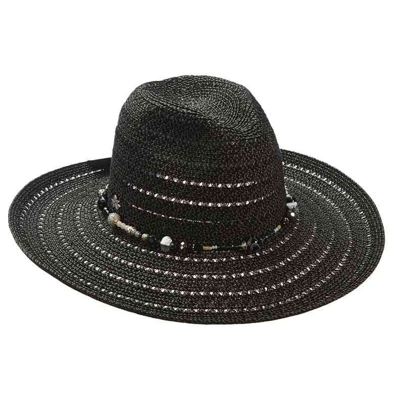 Metallic Lurex Braid Safari Hat by Cappelli Straworld Black Medium (57 cm)