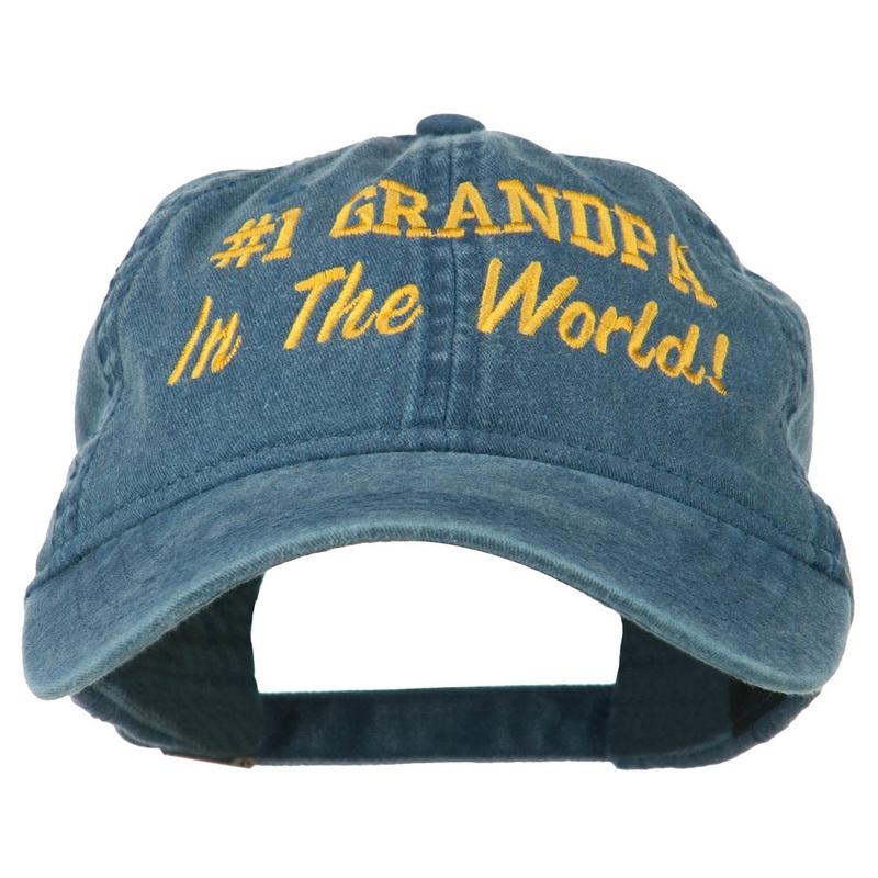 Number 1 Grandpa in the World Embroidered Washed Cotton Cap Navy One Size