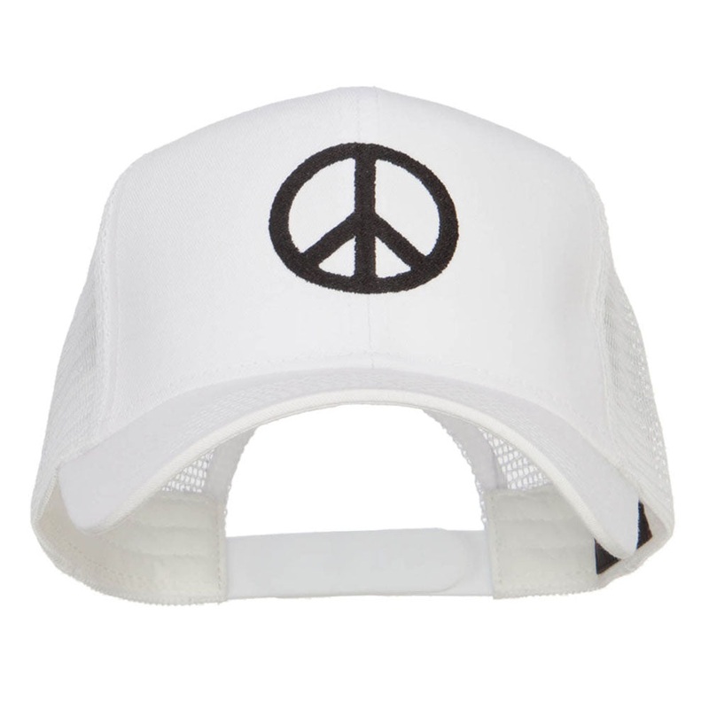 Peace Symbol Embroidered Mesh Cap White One Size
