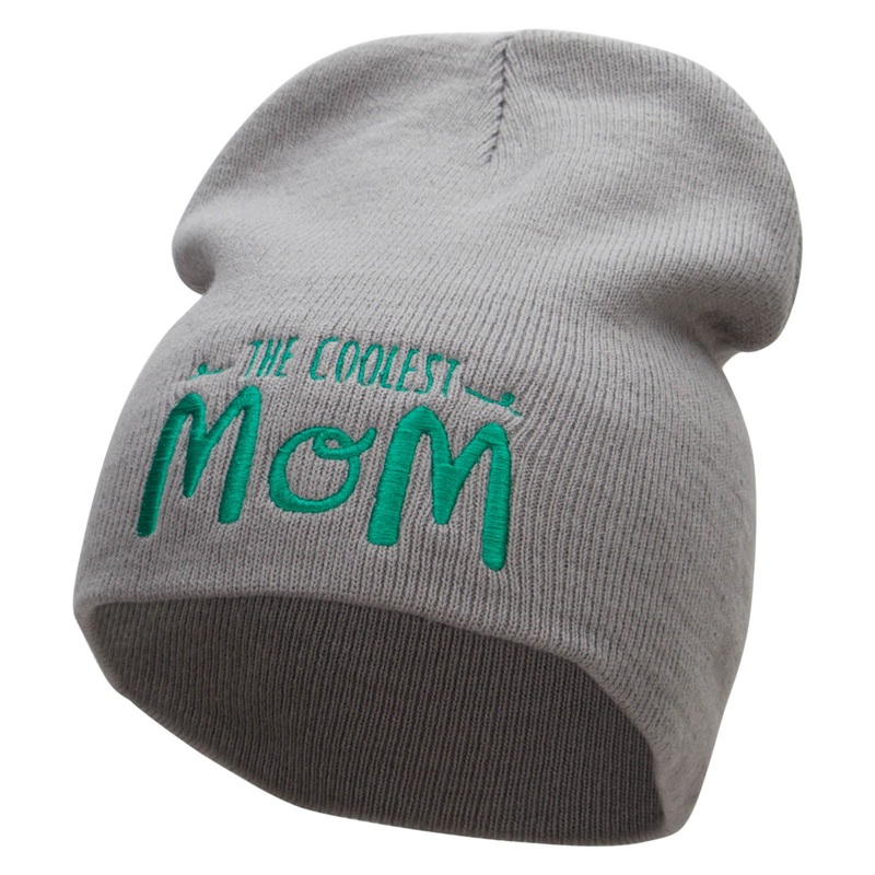 The Coolest Mom Embroidered 8 inch Acrylic Short Blank Beanie Grey One Size