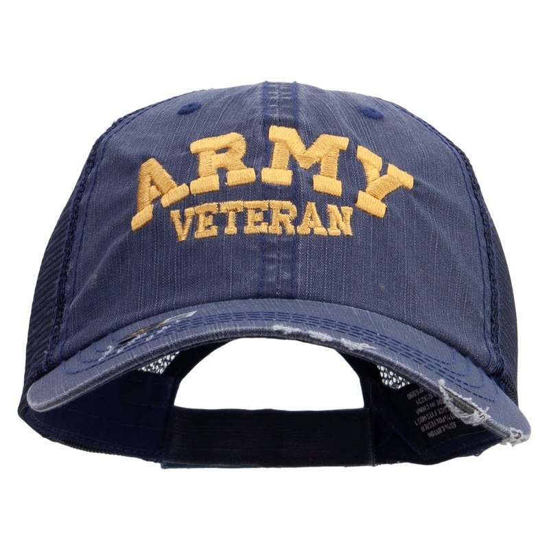 Army Veteran Letters Embroidered Low Profile Special Cotton Mesh Cap Navy One Size