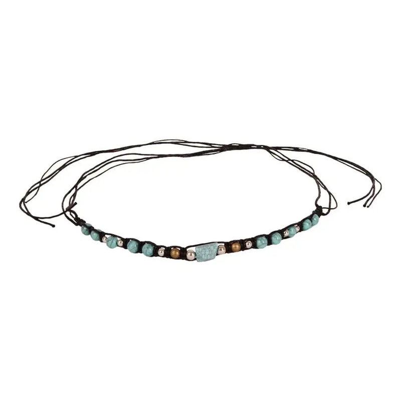 Brandy | Wax Cord Hat Band with Turquoise Colored Beads Multicolor OS