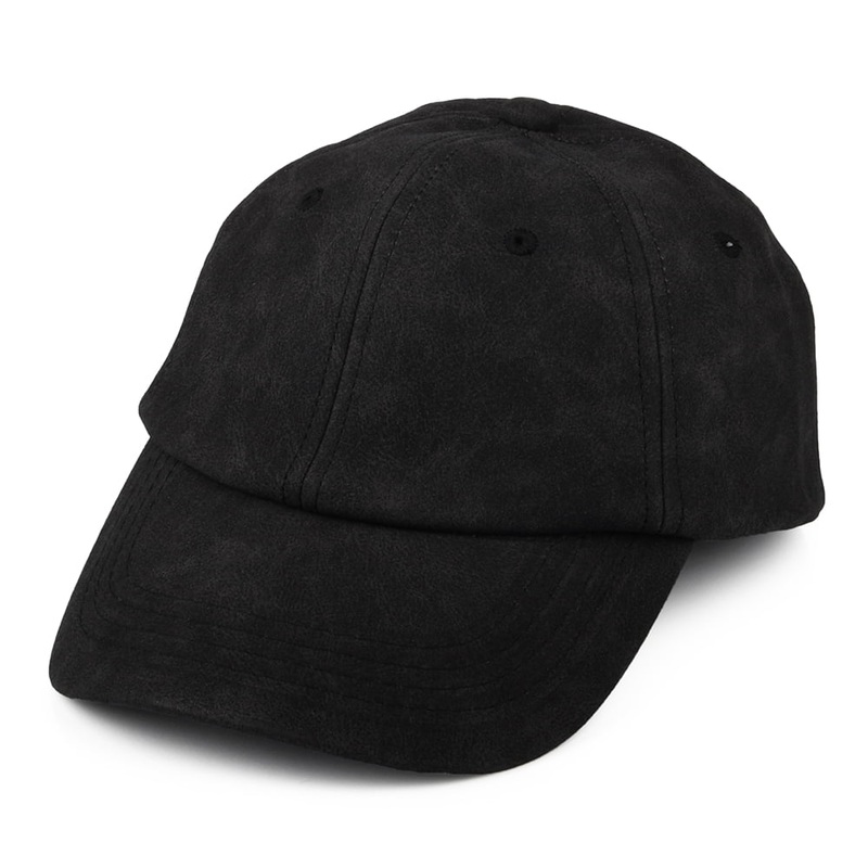 Dorfman Pacific Hats Unstructured Weathered Faux Leather Baseball Cap – Black Adjustable