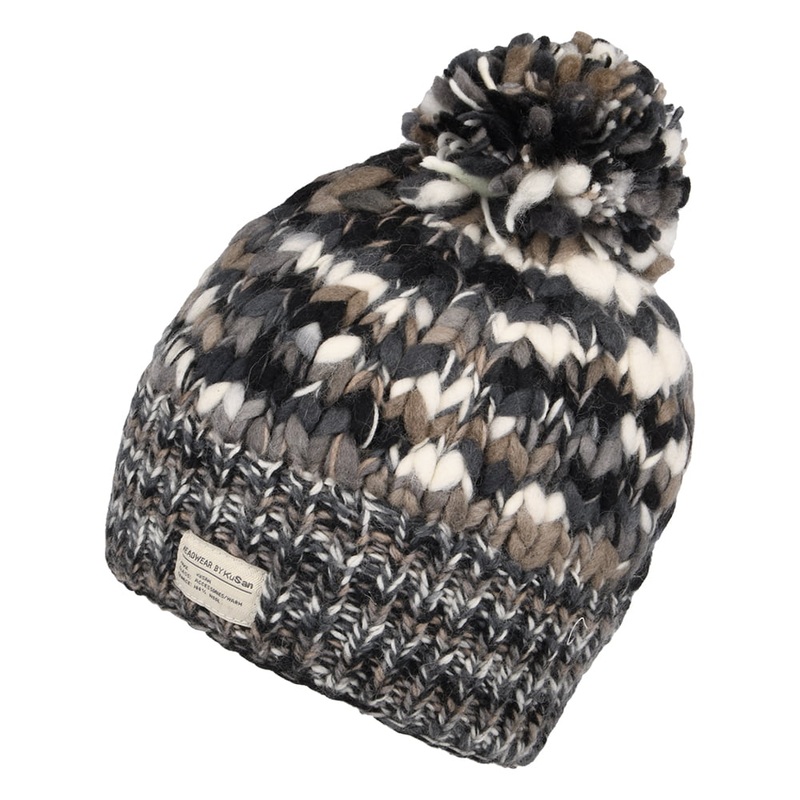 Kusan Uneven Yarn Bobble Hat – Black-White 1-Size