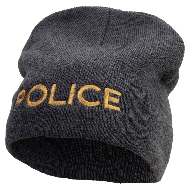 Military Police Embroidered Big Size 8 Inch New Solid Color Short Beanie Charcoal XL-3XL