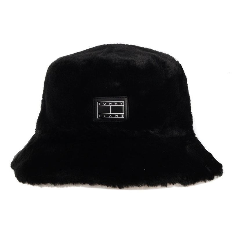 Tommy Hilfiger Hats TJW Fuzzy Reversible Faux Fur Bucket Hat – Black 1-Size
