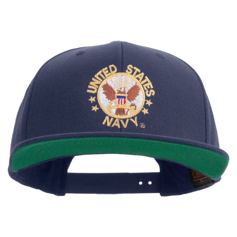 US Navy Circle Emblem Embroidered Wool Blend Prostyle Snapback Cap Navy One Size