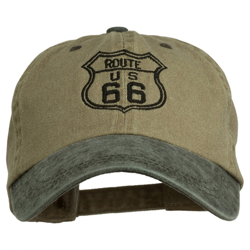 US Route 66 Embroidered Pigment Dyed Washed Cap Khaki Black One Size