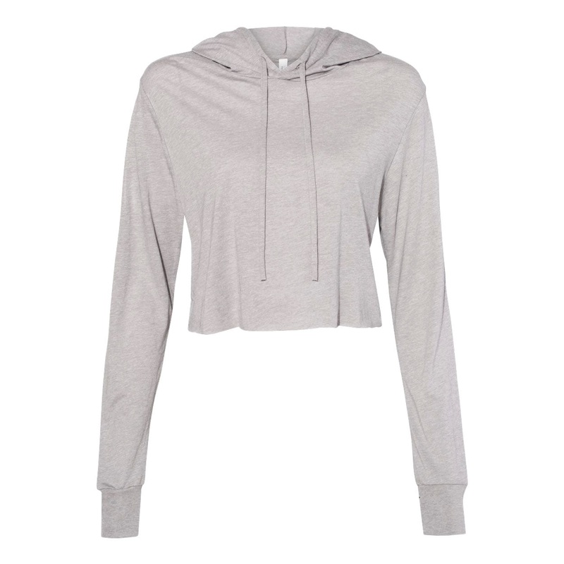 BELLA + CANVAS 8512 Womens Triblend Crop Long Sleeve Hoodie Solid White Triblend S