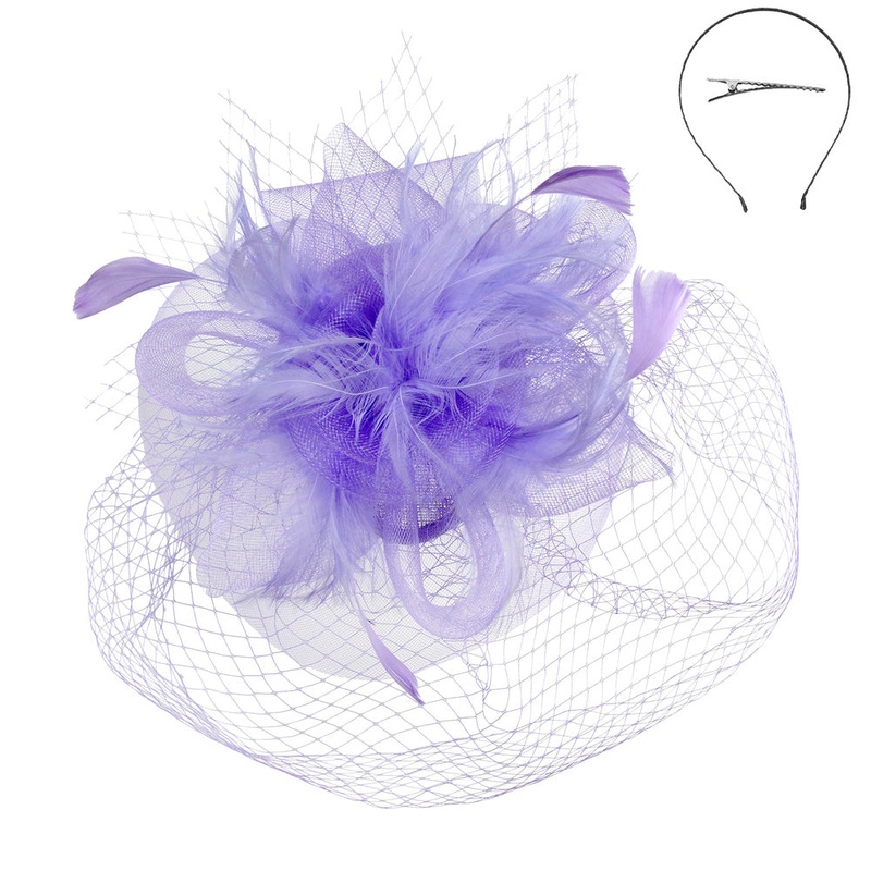 Double Veil Feather Rose Fascinators – Sophia Collection Lavender