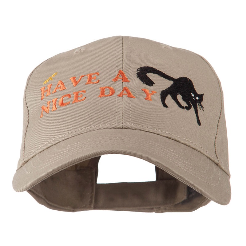 Have a Nice Day Halloween Cat Embroidered Cap Khaki One Size