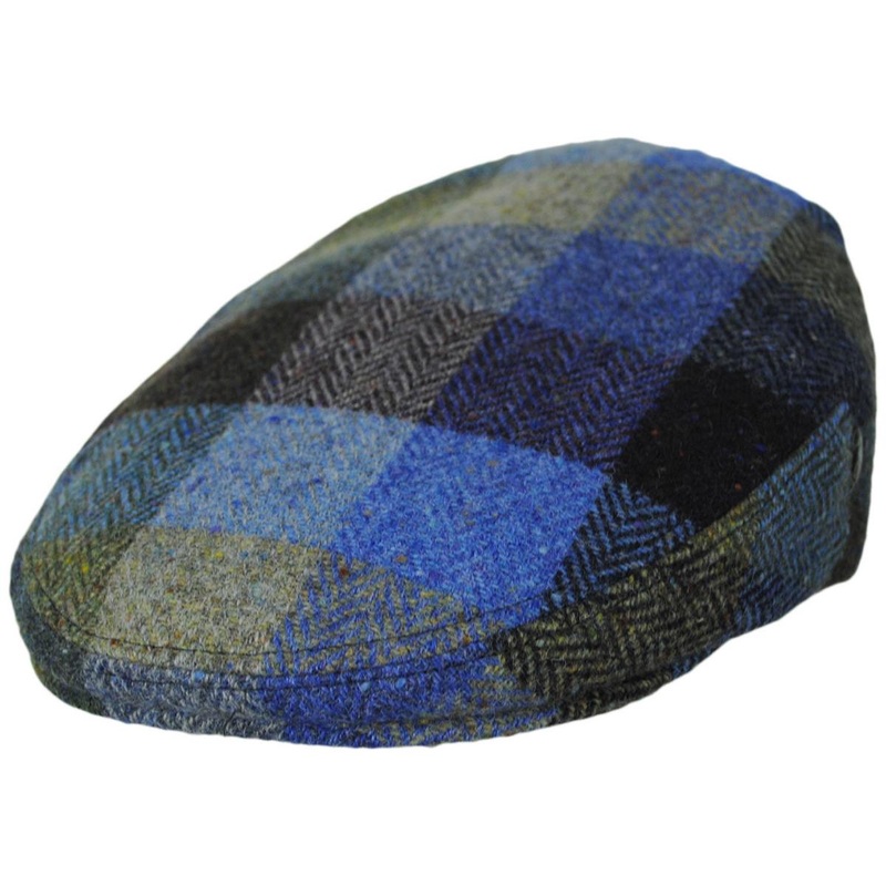 Herringbone Squares Donegal Tweed Wool Ivy Cap – FW23 BLUE/GREEN S