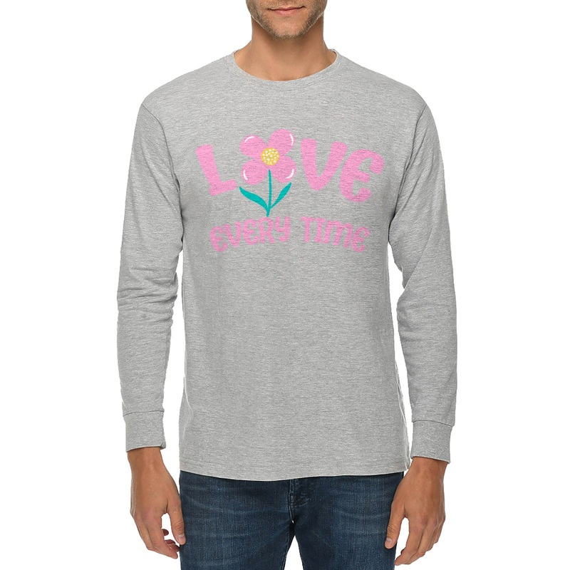Love Every Time Graphic Long Sleeve Crewneck Tee Heather Grey XS