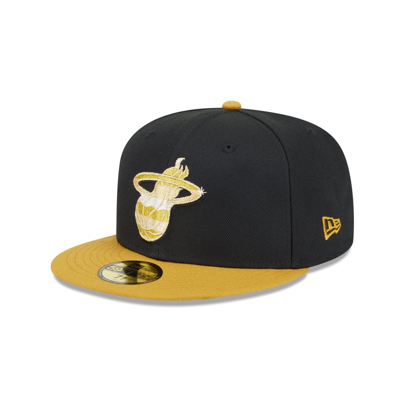 Miami Heat Metallic Gold Logo 59FIFTY Fitted Hat 7