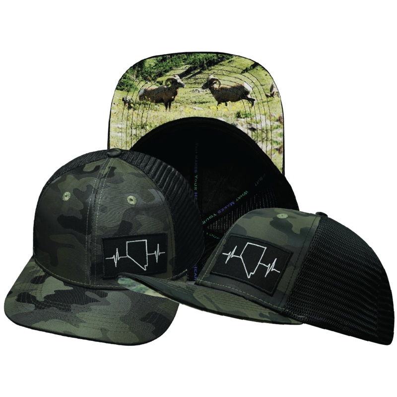 Nevada Hat – Baseball Hat Fit – Green Camo / Black – Trucker Mesh