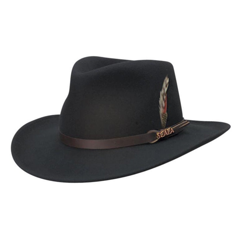 Packable Water Repellent Wool Felt Outback Hat, Small to 3XL – Scala Hats Black Large (59 cm)