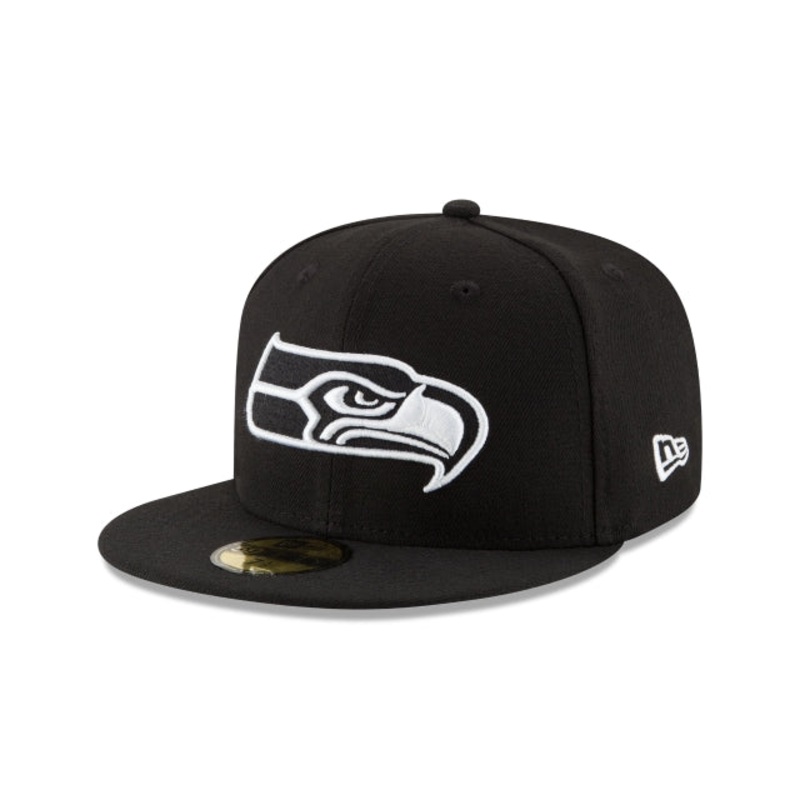 Seattle Seahawks Black & White 59FIFTY Fitted Hat 6 7/8