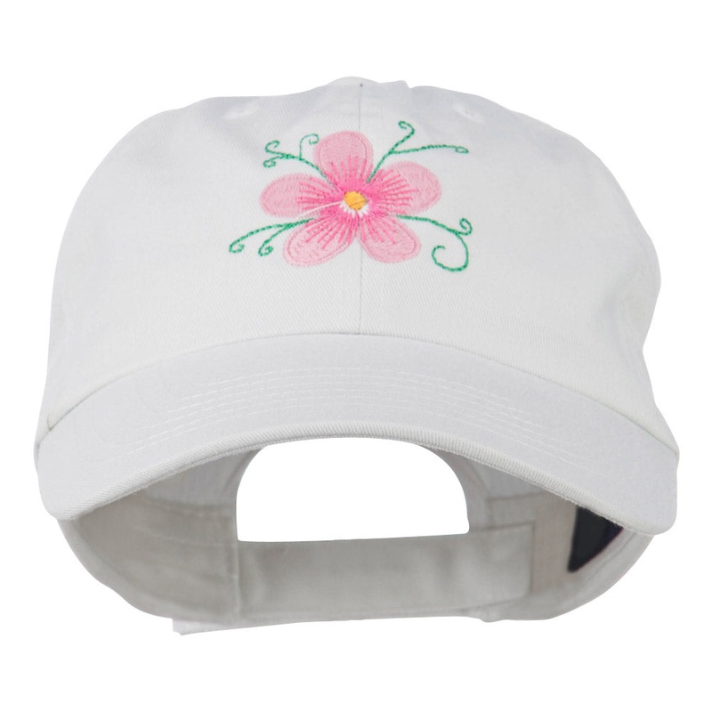 Single Flower Embroidered Low Profile Pet Spun Washed Cap White One Size