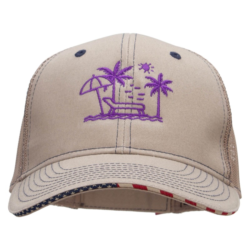 Summer Beach 6 Panel Mesh Flag Mesh Cap Khaki One Size