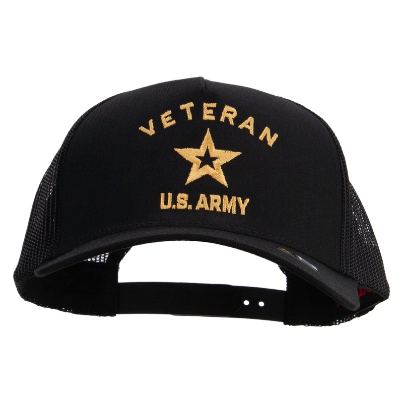 U.S. Army Veteran Military Embroidered Twill 5 panel Mesh Back Cap Black One Size