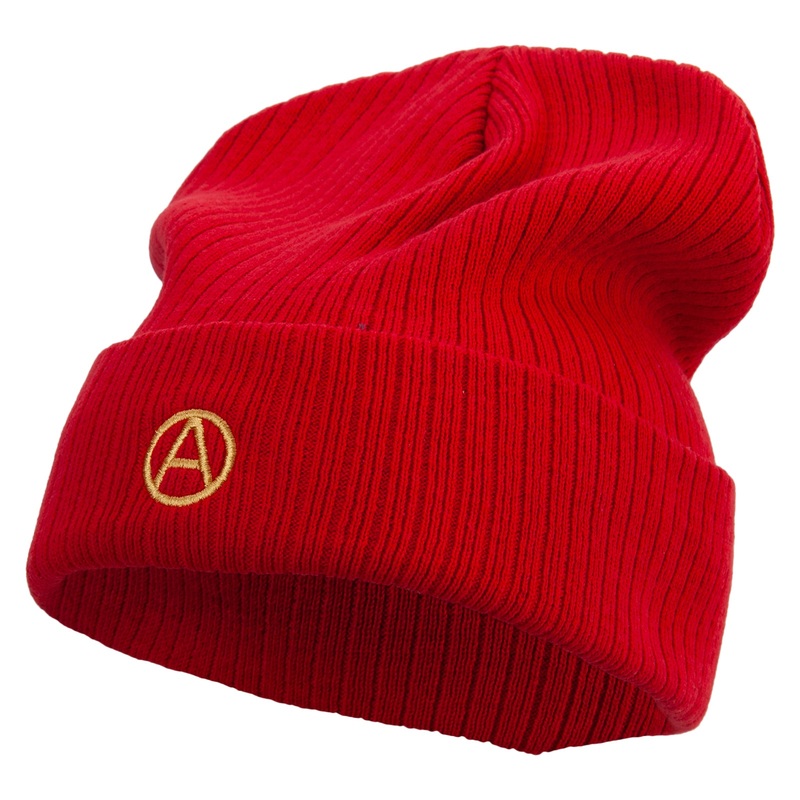 Anarchist Flag Embroidered Big Size Cuff Long Beanie Red XL-3XL