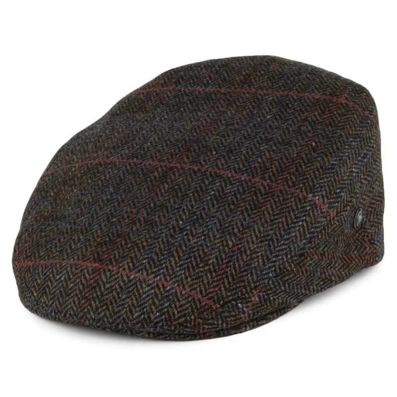 City Sport Windowpane Herringbone Wool Flat Cap – Olive S