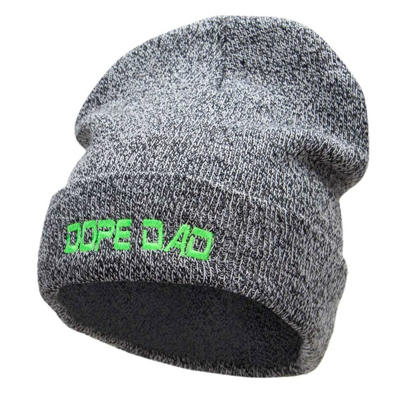 Dope Dad Embroidered 12 Inch Long Knitted Beanie Black Marled One Size